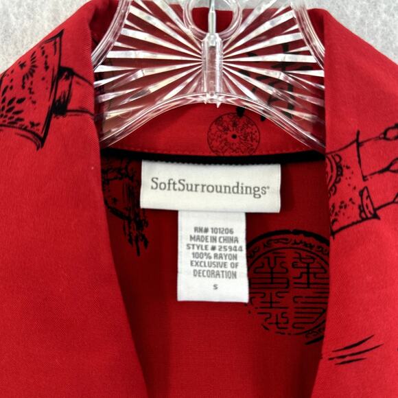 Soft Surroundings Small Tunic Top Pagoda Asian Wrap Button V Neck Red Black - Picture 5 of 9